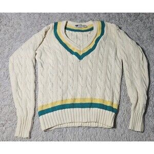 VTG Wimbledon Hartwell Cable Knit Pullover V Neck Sweater Mens Large Grandpacore